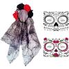 Mikiuly Halloween Cerchietto Giorno dei Morti Fascia per Capelli con Rosa,Cerchietto Dia de Los Muertos Accessori,Velo per Capelli Dia de Los Muertos,con Tatuaggi Viso, Accessori per Travestimenti da Donna