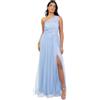 Maya Deluxe Women's Maxi Dress Ladies One Shoulder Embroidered Sequin Embellished Tulle Split Asymmetric Bridesmaid Prom Ball Gown Donna