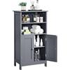 Yaheetech Armadietto da bagno con doppia anta e 2 ripiani aperti, con ripiano regolabile, grigio scuro, 50 x 30 x 92,5 cm