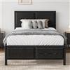 VECELO Struttura letto 90 x 200 cm, letto in metallo con testiera e pediera effetto legno, letto singolo con rete a doghe, 31 cm di spazio sotto il letto, non necessita di molle, facile montaggio