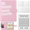 Vorflow 100 Envelope Savings Challenge, Libro del Risparmio A5, Agenda Risparmio Soldi con Buste, Budget Planner per Risparmiare 5050€, Per Casa, Scuola, Coppie (Rosa)