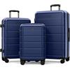 SHOWKOO Set di Valigie Rigide 3 Pezzi Espandibile ABS+PC Leggero Ultra Durevole Valigia Trolley da Viaggio con Chiusura TSA e 4 Ruote Doppie (M-L-XL, Blu)