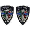 Handmade 2 Patch Pegaso Thin Blue Line a Strappo Polizia Locale | Set da 2 Pezzi, Senza Velcro, Ricamato, Scudo Tricolore, Pegaso Nero, Polizia Locale