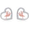 URONE Orecchini a forma di ballerina, in argento Sterling, a forma di cuore, per ballerina
