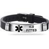 Medical ID Me - Braccialetti in silicone con avviso medico di emergenza, sensibilizzazione medica, epilessia, diabete, BPCO, fluidificante del sangue, unisex, in acciaio inox, regolabile