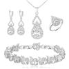 Clearine Set di Gioielli per Donne Argento Placcato Goccia Zirconia cubica Collana Aperta Anello Regolabile Orecchini Bracciale per Matrimonio/Anniversario/Festa della Mamma