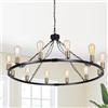 Eoodis Lampadario a Sospensione a Ruota di Carro 12 Luci, Stile Rustico Country, Altezza Regolabile, Lampada a Sospensione per Sala da Pranzo, Cucina, Soggiorno, Camera da Letto (Nero/Oro, 100 cm)