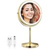 AMZNEVO Specchio cosmetico illuminato ricaricabile da 20,3 cm, specchio cosmetico con ingrandimento 1X 10X con luci LED a 3 colori, sensore touch regola la luminosità, specchio cosmetico su entrambi i