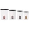 Tupperware One Touch Reminder - Set di 4 contenitori per alimenti in bianco e nero, lavabili in lavastoviglie e senza BPA, (4 contenitori, 4 coperchi)