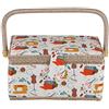 lyrlody Cestino per Il Cucito,Organizer da Viaggio,Cestino Cucito con Accessori,Scatola Artigianale, Scatola di Immagazzinaggio,Cotone/Metallo/Legno,27.8 x 18 x 14.5cm