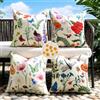Velvhom Federe per cuscini 40x40 cm set di 4, stile campagna rustica, motivi di fiori selvatici, farfalle e insetti, impermeabili, per divano, letto, soggiorno e giardino