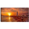 Quadri L&C ITALIA Quadro Mare e Faro - Stampa su Tela Canvas da Parete 90 x 45 con Paesaggio Marino Tramonto per Soggiorno Camera da Letto Cucina Arredamento Ufficio