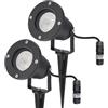 EDO 2 Pezzi Faretto da Giardino con Picchetto a Terra GU10 IP65 HORTUS Nero + 2x Connettore Cavo Impermeabile IP68 0,5-2,5mm² Ø6,5-11 mm - Lampioni da Esterno Orientabili per Cortile, Prato, Cavo 25cm