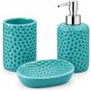 Cecaro Group Set Bagno 3 Pezzi in Ceramica, Dispenser, Portasapone, Bicchiere - Kit con Dispenser Sapone, Porta Spazzolino - Verde Acqua