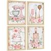 Nacnic Set Di 4 Stampe Pasticceria Rosa Shabby Chic Quadri Torta Utensili E Fiori Arredo Cucina A4 Senza Cornice