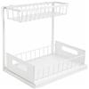 Focenat Organizer Sottolavello Cucina 2 Livelli in Metallo, Design a L, Scaffale Salvaspazio con Cassetto Estraibile, Ripiano Cucina per Detergenti e Spezie, 36 x 27 x 28 cm