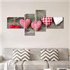 Quadri L&C ITALIA Cuori Vintage Shabby - Quadro Moderno Country Rustico 170 x 70 per Soggiorno Camera da Letto Ragazza Salotto Cucina - Stampa su Tela da Parete 4 Pezzi Multipannello