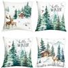 Joymaison Federe Cuscini Divano 40x40 set da 4 Inverno Pino Albero Renna | Decorativa Copricuscini Natale Albero di Natale Velluto per Divano Soggiorno Esterno