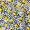 SaRani Tessuto Loneta di Cotone Fantasia Limoni Floreale, Stoffa Stampata per Arredo Casa Tovaglie Cuscini Tendaggi H 280 CM (Limoni di Vietri Blu, Taglio 260x280 cm)