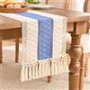 Aisybaklyn Runner da Tavola in Lino E Cotone Runner Tavola 30X180cm Tovaglia Blu/Beige Tovaglie da Tavola Rettangolare Runner da Tavolo con Nappa Boho Vintage per Matrimoni, Compleanno e Tutte le Celebrazioni