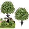 Fairblo 2 Pezzi 60 cm Bosso Artificiale da Esterno con Picchetto | Bosso Finto Ø35 cm, Piante Finte da Esterno, Alberi Finti di Plastica, Resistenti ai Raggi UV, per Balcone Giardino Deco