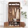 AeasyG 178x80x35cm Guardaroba Mobile Ingresso 4-in-1，Appendiabiti &Panca scarpiera & 8 Ganci ， Armadio Scarpe Chiuso Scaffale Aperto per Ingresso Corridoio,Noce