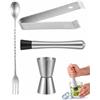 KACZUS Kit Cocktail Set 4 Pezzi Acciaio Inox con Pestello Cocktail, Misurino per Cocktail, Pinza Ghiaccio e Cucchiaio Bar. Ideale per Preparare Mojito e Drink a Casa