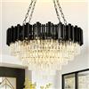 AOOCHOK Lampadario Cristallo Nero Piano 80cm, Grande Lampadario Moderno per Soggiorno, Sala da Pranzo, Camera da Letto, Ristorante, E14 x 17