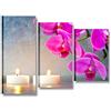 Quadri L&C ITALIA Zen Candele Orchidea - Quadro Bagno Moderno con Fiori Rosa Viola 85 x 60 Centro Estetico Benessere Stampa su Tela da Parete Multipannello 3 Pezzi