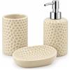 Cecaro Group Set Bagno 3 Pezzi in Ceramica, Dispenser, Portasapone, Bicchiere - Kit con Dispenser Sapone, Porta Spazzolino- Crema
