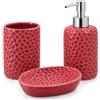 Cecaro Group Set Bagno 3 Pezzi in Ceramica, Dispenser, Portasapone, Bicchiere - Kit con Dispenser Sapone, Porta Spazzolino Rosso