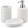 Cecaro Group Set Bagno 3 Pezzi in Ceramica, Dispenser, Portasapone, Bicchiere - Kit con Dispenser Sapone, Porta Spazzolino- Bianco