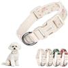 Playexen Collare Cani Gatti Collari Regolabile 25-40cm in Morbido Velluto a Coste con Cotone per Gatto&Cane Taglia Piccola Media Accessori Collare Cuccioli Animali Piccola Large 2,0cm(Beige-Fiore Rosa&Blu)
