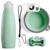 aparkan Bottiglia da 600 ml. La dimensione ideale. Acqua Pipi Cani in Silicone A+ Adatto anche per Bevande. Recupera la sua forma. con tappo antigoccia e accessori per cani. Uscita a getto. Verde.