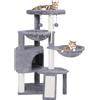 TWDEPART Albero per gatti da 95 cm, con tiragraffi, centro attività di arrampicata multilivello, condominio per gatti e 2 amache, mobili in sisal resistente e peluche per gatti/gattini, grigio