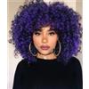 PORSMEER Parrucca riccia crespa da 35,6 cm, per donne di colore, stile afro bomb riccia con frangia, in fibra sintetica, senza colla, capelli lunghi a onde profonde (da nero a viola)