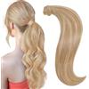 RUNATURE Coda Capelli Veri Extension Biondo Dorato 30cm 70g #16P24 | Coda Capelli Extension Biondo Dorato Evidenziato Biondo Chiaro Dritto Lisci