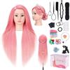 TopDirect Testa per Parrucchieri, 75cm Testa Studio Manichini per Acconciature, Rosa | Testina Parrucchiere con Capelli 100% Fibra Sintetica per acconciature bambina da truccare e pettinare