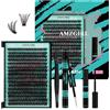 AMZGIRL LASH Kit Ciglia Extension 320 pezzi Kit Ciglia Finte fai da te Cluster Lashes colla e sigillante per ciglia, applicatore di rimozione per ciglia per extension per ciglia (60D, D-Mix10-16mmKit)