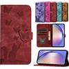 TEDTIKJT Cover per Samsung Galaxy S24 6.2 Custodia in Pelle PU Flip Case Samsung S24 Magnetica Protettiva Cover Farfalla Gatto a Libro Portafoglio Custodia per Samsung Galaxy S24, Rosso