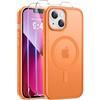 Qasyfanc Magnetica Cover per iPhone 13/14, Arancione | Compatibile con MagSafe,con 2 Pezzi Vetro Temperato Pellicola, Cover Clear Slim Fit Antiurto Militare Antigiallo