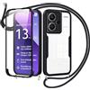 Jrkvniv Cover per Xiaomi Redmi Note 13 Pro Plus 5G con Cordino,360 Gradi Trasparente Custodiacon con Protezione Schermo Integrata,Bumper Rugged Custodia con Regolabile Tracolla Corda Collana -Nero