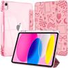 EspZanthic Custodia per iPad A16 11/10a Gen 2025/2022 con portapenne, rosa | Morbido bordo antiurto in TPU, retro trasparente, design sottile, funzione leggio, accensione e spegnimento automatici