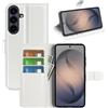 JIUNINE Cover a Libro in Pelle per Samsung Galaxy S26 FE, Bianco | Custodia Portafoglio Antiurto in Pelle Sintetica a Grana Litchi, Portacarte, Chiusura Magnetica, Supporto Regolabile