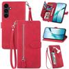 Fertuo Cover a Libro in Pelle Antiurto per Samsung Galaxy S26 FE, Rosso | Portafoglio con Porta Carte, Chiusura Magnetica, Stand, Cordino e Tasca con Zip, Disegni Fiori, Flip Case Interno en Silicone