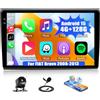 CAMECHO 4G+128G CAMECHO Autoradio per FIAT Bravo 2008-2013 con Carplay Android Auto | Android 15, 9 Pollici 2Din Stereo Auto Bluetooth con GPS WiFi FM/RDS EQ SWC Retrocamera&MIC, per FIAT Bravo 2008-2013