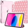 EspZanthic Custodia per iPad A16 11/10a Gen 2025/2022 con portapenne, pois rosa | Morbido bordo antiurto in TPU, retro trasparente, design sottile, funzione leggio, accensione e spegnimento automatici