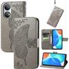JIUNINE Cover a Libro in Pelle per Honor X7, Grigio | Custodia Portafoglio Antiurto in Pelle Sintetica, Motivo Farfalle 3D, Portacarte, Supporto Regolabile, Chiusura Magnetica
