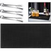 URCHUZE Tappetino in gomma 30 x 15 cm e 3 pinze per cubetti di ghiaccio in acciaio inox, tappetino scolapiatti nero, resistente al calore, lavabile in lavastoviglie