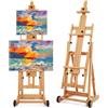VISWIN Studio - Cavalletto ad H, inclinabile, piatto e regolabile, in legno di faggio, per pittura, grande cavalletto mobile per adulti, artisti, può contenere 1 o 2 tele fino a 198 cm